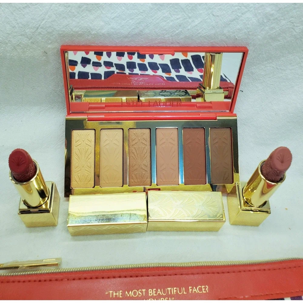 NEW Estee Lauder 2024 Ltd Ed. Pure Color Eyeshadow Palette 2 Full Lipstick + Bag